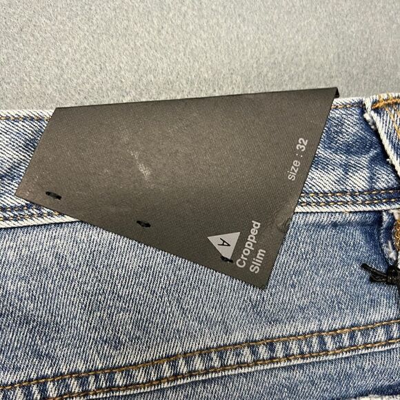 Abrand Jeans Mens 32 Relaxed Slim Taper Ankle Cropped Blue Denim Raw Hem NWT - Picture 11 of 15